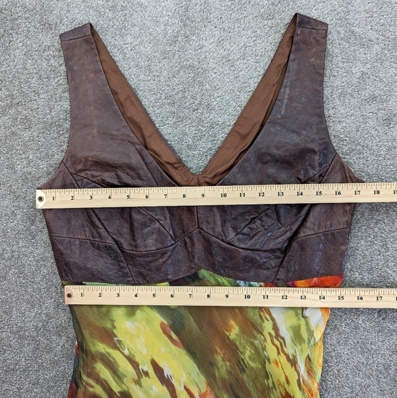 DANIER leather silk V-neck maxi brown orange mermaid V-neck dress size 12 - Picture 13 of 15